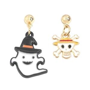 Halloween Mismatched Earrings - Ghost in a Witch Hat Skull Crossbones - 0.75" L